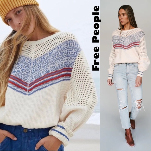 Free People Sweaters - Free People Geo Party Knit Pullover Ivory Sweater